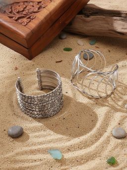 Niska - Silver Oxidized Bracelet Cuffs (Pack of 2)