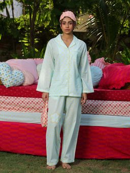 Naav - Womens Light Blue Polka Dot Cotton Nightsuit