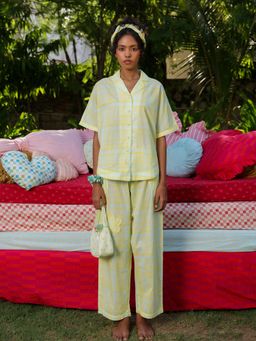 Naav - Womens Yellow Checked Cotton Nightsuit
