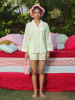 Naav - Womens Green Floral Printed Cotton Nightsuit