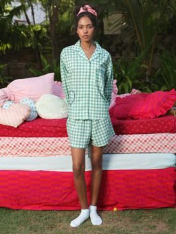 Naav - Womens Green Checked Cotton Nightsuit
