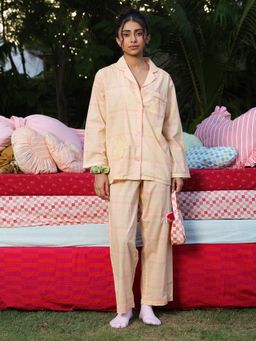 Naav - Womens Peach Checked Cotton Nightsuit