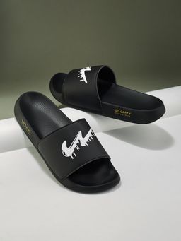 Campus - Men Open Toe Black Sliders