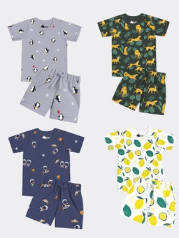 Orange Sugar - Space, Lemon, Penguin & Cheetah T-Shirt & Shorts (Pack of 4)