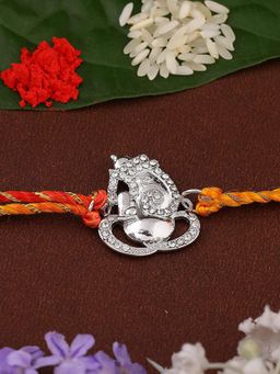 Estele - Rhodium Plated Divine Ganesh Rakhi With Austrian Crystals & Silk Thread