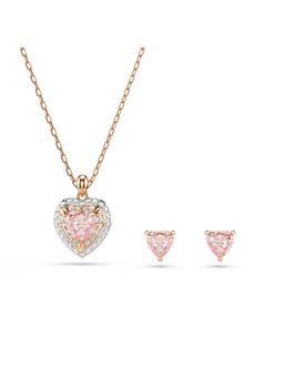 SWAROVSKI - One Heart Cut Pave Heart Pink Mixed Metal Finish Jewellery Set