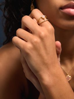 Accessorize London - Women 14K Gold-Plated Peach Double Band Ring Gold