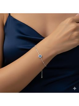 RACHIVA - 925 Sterling Silver Evil Eye Bracelet Blue Adjustable for Women