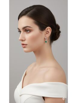 RACHIVA - 925 Sterling Silver Emerald Drop Hoop Earrings Green Zircon