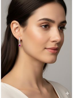 RACHIVA - 925 Sterling Silver Ruby Drop Hoop Earrings Red Zircon
