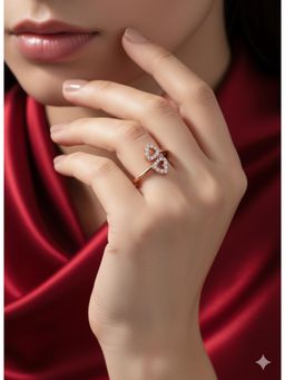 RACHIVA - 925 Sterling Silver Adjustable White Double Heart Ring for Women