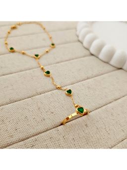 TAAHIRA JEWELLERY - 18K Gold Plated Love Heart Emerald 1 Haath Phool Anti-Tarnish & Waterproof