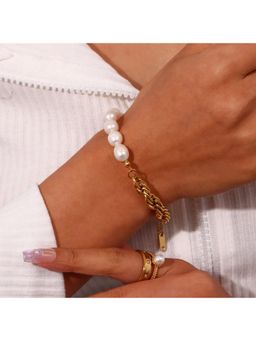TAAHIRA JEWELLERY - 18K Gold Plated Freshwater Pearl Twisted Chain Bracelet Anti-Tarnish & Waterproof