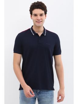 Allen Solly - Men Navy Blue Colorblock Collar Neck Polo T-Shirt