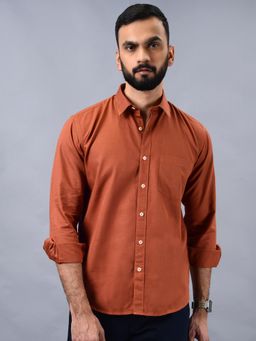 Greenfibre - Regular Fit Solid Rust Cotton Semi Casual Shirt