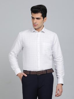 Greenfibre - Regular Fit Checks White Cotton Blend Formal Shirt