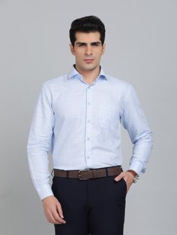 Greenfibre - Regular Fit Checks Sky Blue Cotton Blend Formal Shirt