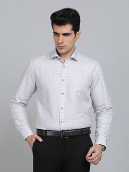 Greenfibre - Regular Fit Checks Grey Cotton Blend Formal Shirt