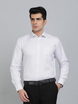 Greenfibre - Regular Fit Checks White Cotton Blend Formal Shirt