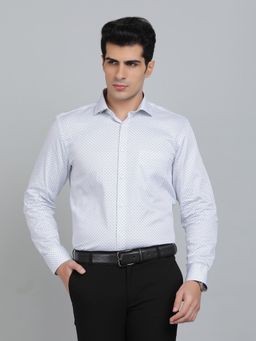 Greenfibre - Regular Fit Printed White Cotton Formal Shirt