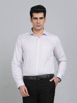 Greenfibre - Regular Fit Printed White Cotton Formal Shirt