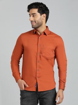Greenfibre - Slim Fit Solid Rust Cotton Casual Shirt