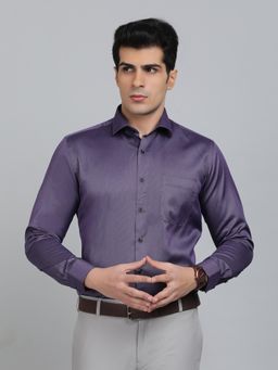 Greenfibre - Slim Fit Solid Purple Cotton Blend Formal Shirt