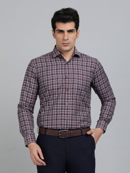 Greenfibre - Slim Fit Checks Maroon Cotton Formal Shirt