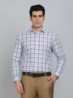 Greenfibre - Slim Fit Checks Light Blue Cotton Formal Shirt