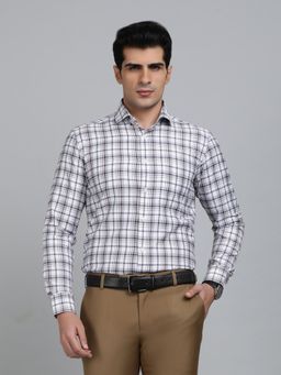 Greenfibre - Slim Fit Checks Brown Cotton Formal Shirt