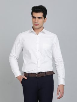 Greenfibre - Slim Fit Printed White Cotton Party Wear Shirt