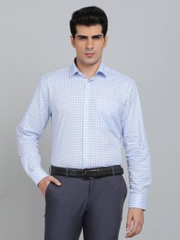 JadeBlue - Regular Fit Checks Light Blue Cotton Blend Formal Shirt