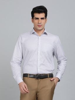 JadeBlue - Regular Fit Checks White Cotton Blend Formal Shirt