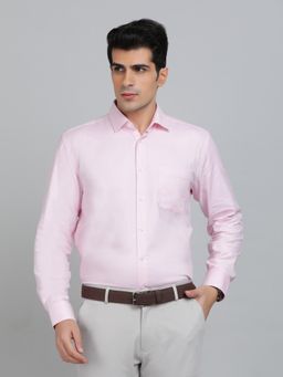 JadeBlue - Regular Fit Solid Pink Cotton Blend Formal Shirt