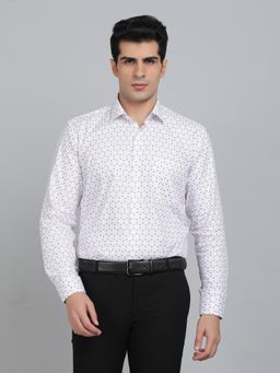 JadeBlue - Regular Fit Printed White Cotton Formal Shirt