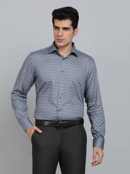 JadeBlue - Regular Fit Printed Blue Cotton Formal Shirt