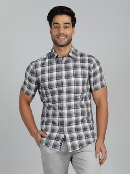 JadeBlue - Slim Fit Checks Grey Cotton Casual Shirt