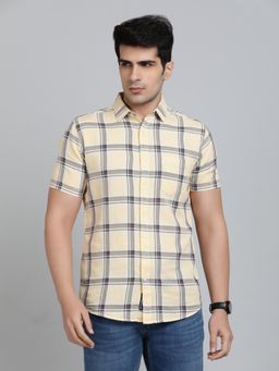 JadeBlue - Slim Fit Checks Yellow Cotton Blend Casual Shirt