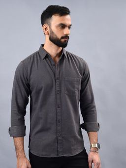JadeBlue - Slim Fit Solid Grey Cotton Casual Shirt