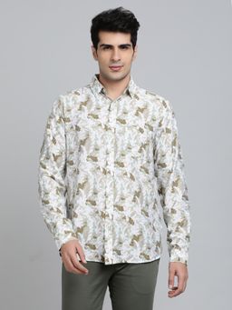 JadeBlue - Slim Fit Printed Sage Green Blended Casual Shirt