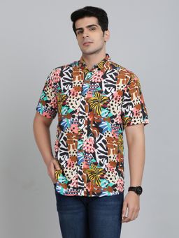 JadeBlue - Slim Fit Printed Multi-Color Viscose Casual Shirt