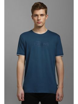 Louis Philippe - Men Blue Graphic Print Crew Neck T-Shirt
