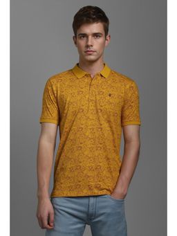Louis Philippe - Men Yellow Floral Collar Neck Polo T-Shirt