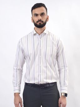 Metal - Slim Fit Stripes Metal Pink Cotton Formal Shirt