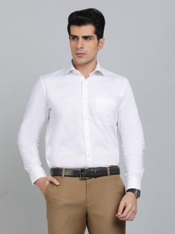 Metal - Slim Fit Stripes Metal White Cotton Formal Shirt