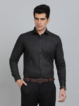 Metal - Slim Fit Printed Metal Dark Grey Cotton Formal Shirt
