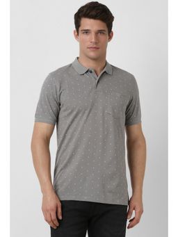 Peter England - Men Grey Print Collar Neck Polo T-Shirt