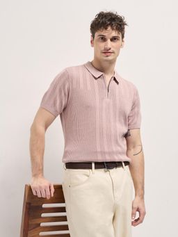 The Bear House - Mens Cotton Self Design Polo T-Shirt