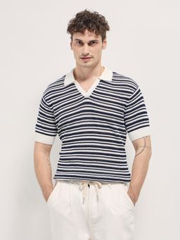 The Bear House - Mens Cotton Self Design Regular Fit Polo T-Shirt