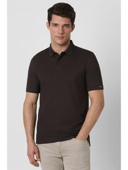 Peter England - Men Brown Solid Collar Neck Polo T-Shirt